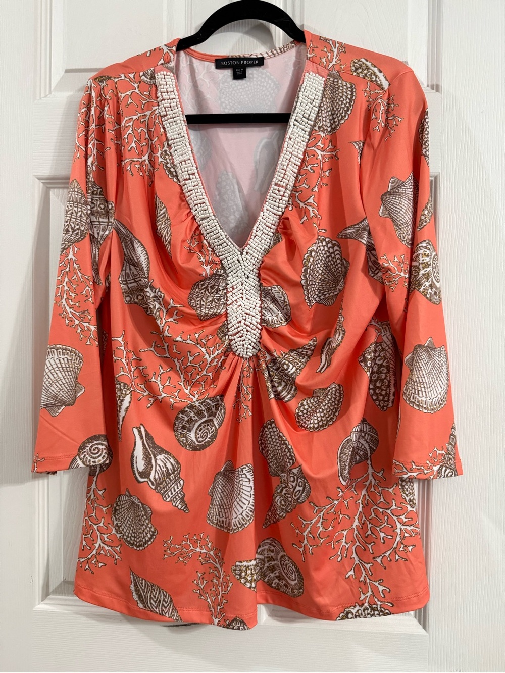 Boston Proper Coral Shell-Print V-Neck Tunic XL
